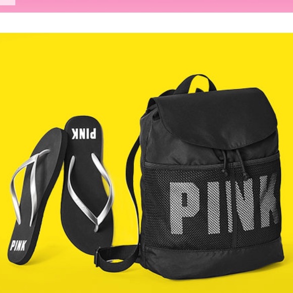 PINK DRAWSTRING BACKPACK & FLIP FLOPS - Picture 2 of 4